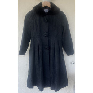 Rothschild Girls 10 Gray Fit & Flare Rose Coat Faux Fur Collar Thick Winter Warm